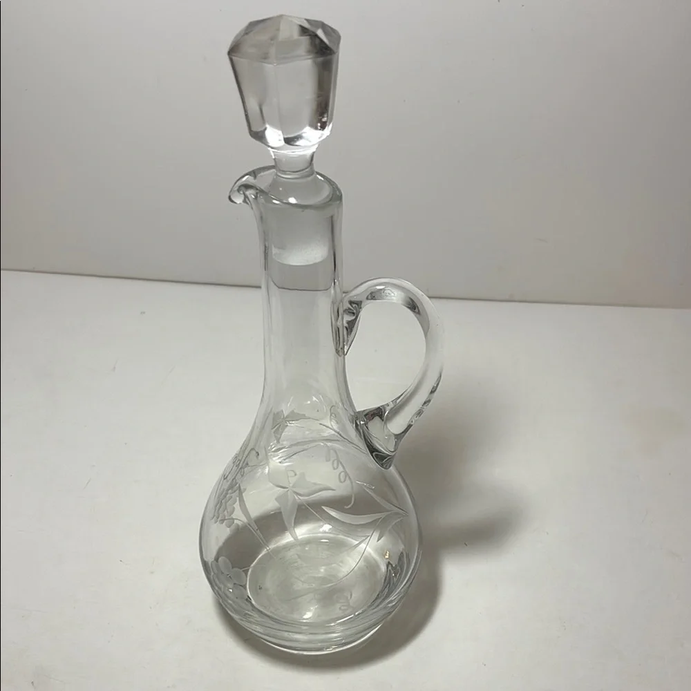 Vintage Etched Clear Glass Decanter with Stopper